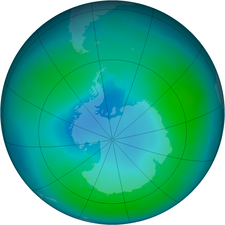 Antarctic ozone map for February 1991